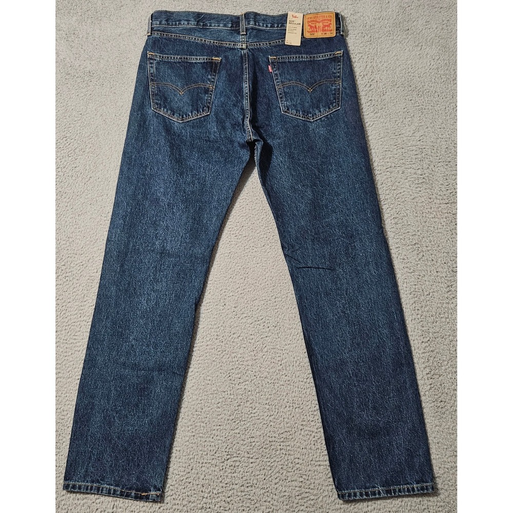 Levi's 505 Regular Blue Jeans 100% Cotton Size 38x34 Dark Wash New NWT - Picture 2 of 8
